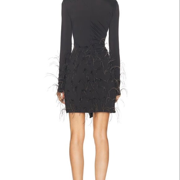 Lapointe Lightweight Jersey Long Sleeve Draped Ostrich Mini Dress - Picture 4 of 4